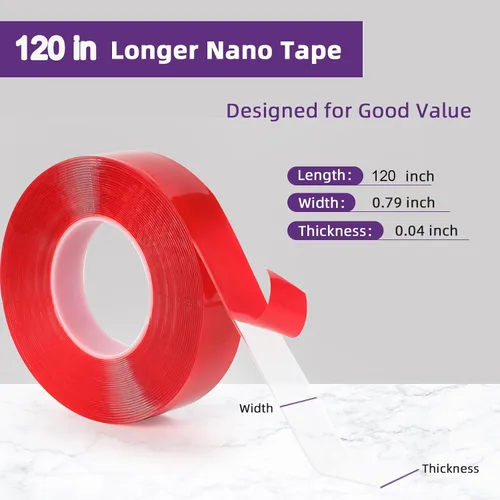 Vista 2 de Cinta adhesiva de doble cara resistente, extra grande, cinta de montaje nano resistente y transparente, tiras de montaje multiusos para colgar
