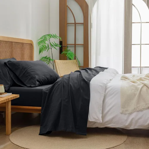 Vista 31 de BESTOUCH Juego de sábanas 100% algodón lavado, tacto de lino, súper suave, cómodo, elegante, ligero, juego de ropa de cama de 3 piezas, color gris