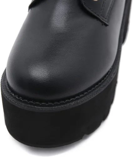 Vista 4 de Botas al tobillo para mujer, plataforma de tacón grueso, botas góticas de invierno, punta redonda, bloque atado en la mitad de la pantorrilla