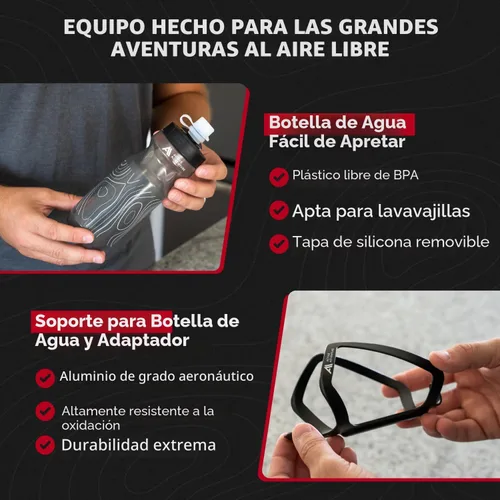 Vista 5 de Combo de soporte para botella de agua para bicicleta, 20 onzas, soporte para botella exprimible y jaula de montaje para bicicleta, no necesita