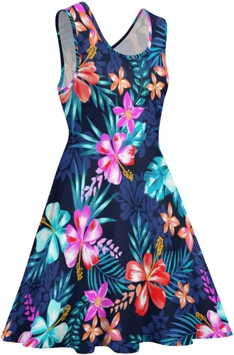 Vista 5 de Vestido de fiesta corto floral sin mangas con cuello redondo para mujer