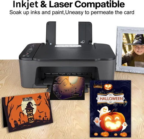Vista 4 de 50 paquetes de cartulina negra 8.5 x 11, Goefun papel de impresora de cartulina de 65 lb para Halloween, álbumes de recortes, manualidades