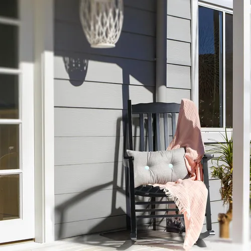Vista 7 de Outvita Mecedora al aire libre, mecedora de madera maciza con respaldo alto Negro