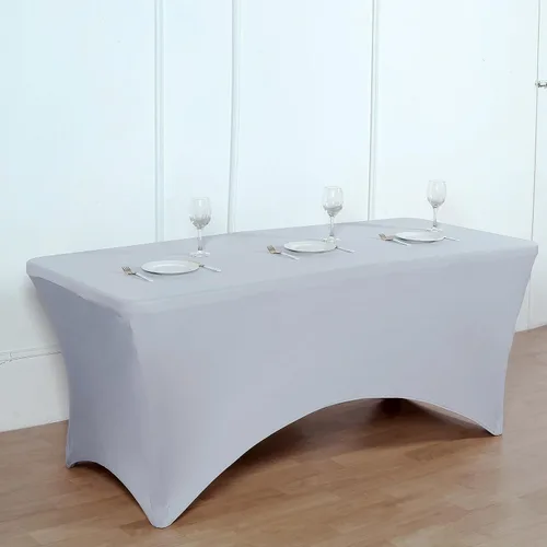 Vista 13 de Efavormart - Mantel rectangular de elastano elástico beige de 4 pies