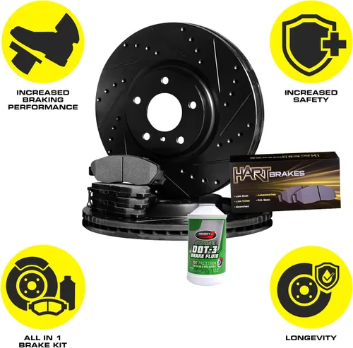 Vista 4 de Hart Brakes Kit de frenos y rotores traseros delanteros Pastillas de freno delanteras y traseras Rotores y pastillas de frenos Pastillas