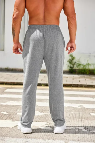Vista 2 de COOFANDY Pantalones deportivos de algodón para hombre, pantalones de descanso con parte inferior abierta, pantalones ligeros casuales con bolsillos