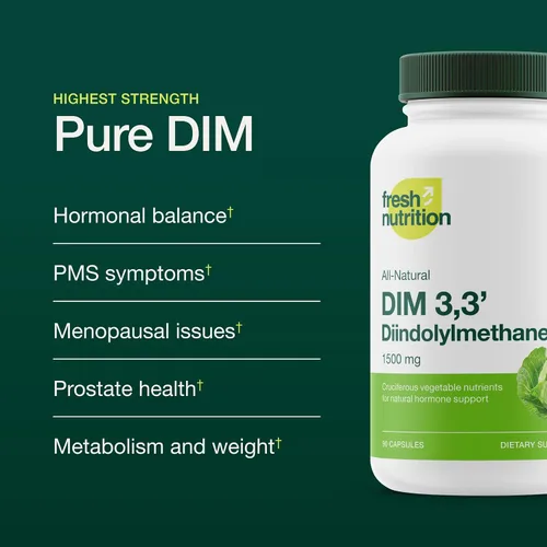 Vista 3 de DIM Suplemento 500mg - Diindolilmetano - Vegano, sin OMG, sin gluten - 90 cápsulas