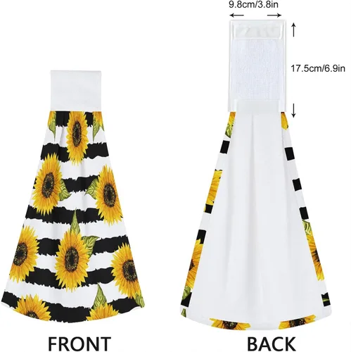 Vista 5 de Toallas vintage de girasol y mariposas para cocina, 2 piezas, toalla de cocina colgante floral de primavera acuarela, toallas de mano florales