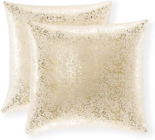 Vista 10 de Xinrjojo Juego de 2 almohadas brillantes en negro y dorado, almohadas suaves y brillantes decorativas, juego de fundas de almohada cuadradas negras