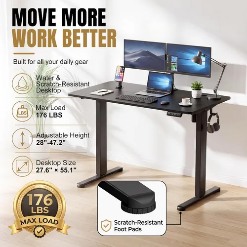 Vista 4 de Furmax Escritorio eléctrico de pie de 45 pulgadas, escritorio de oficina en Negro