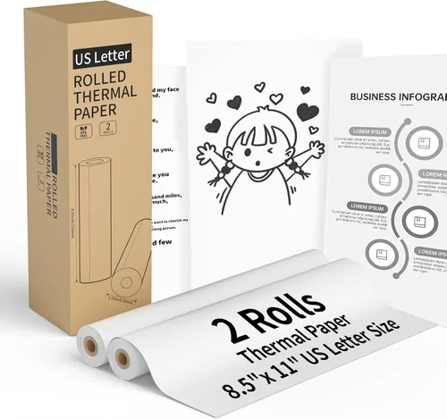 Vista 9 de 4 rollos de papel para impresora térmica de 8.5 x 11 pulgadas, tamaño carta de EE. UU., impresión duradera de alta eficiencia para fotos o trabajo