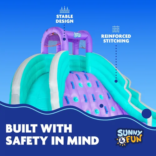 Vista 4 de SUNNY & FUN Ultra Climber - Parque inflable de tobogán acuático – Resistente para diversión al aire libre – Pared de escalada, dos toboganes