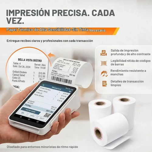 Vista 3 de Rollo de papel de recibo para máquina de tarjeta de crédito Square Terminal (10 rollos)