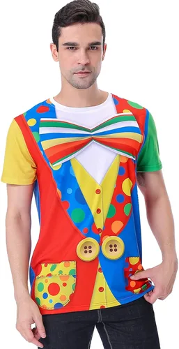 Vista 4 de Funny World Camisetas de payaso para hombre, disfraz de circo de manga corta con gráfico