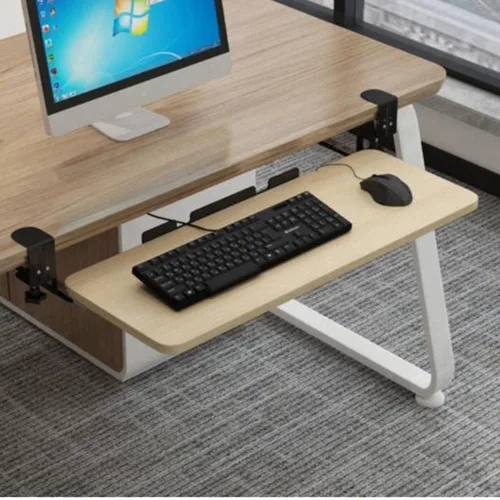 Vista 7 de Bandeja de madera para teclado para debajo del escritorio, soporte ergonómico para teclado, plataforma extraíble ajustable de 21 pulgadas, extensor