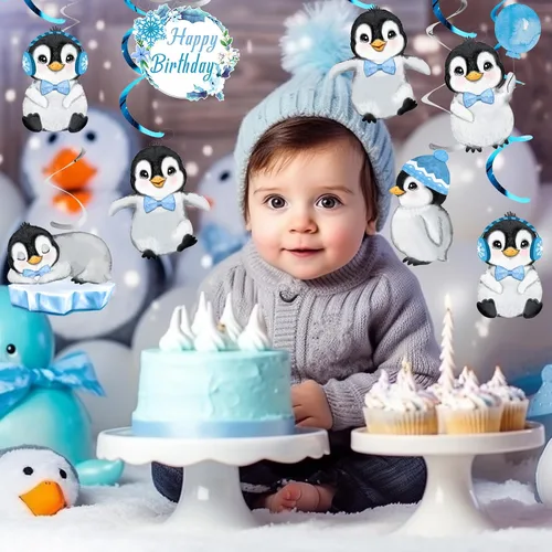 Vista 6 de Cartel de feliz cumpleaños de pingüino, decoraciones de fiesta, suministros de baby shower, recuerdos de fiesta para niños, adolescentes, regalos