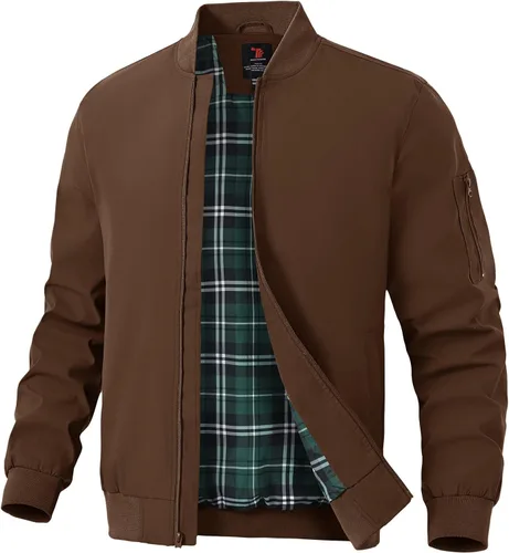 Vista 34 de TBMPOY Chaquetas ligeras para hombre, cortavientos ligeros, con cremallera completa, casual, para trabajo, golf, negocios, otoño, abrigo