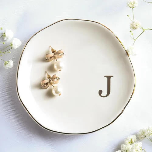 Vista 28 de Bandeja de Cerámica para Joyas, Plato para Anillos, Personalizada con Monograma S, Regalos de Compromiso y Boda, para Cumpleaños, Día de la Madre