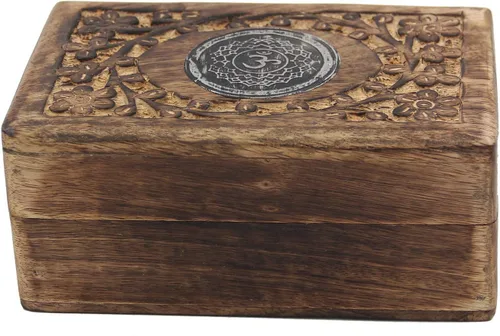 Vista 2 de Caja de almacenamiento de madera tallada a mano para chakras (corona)