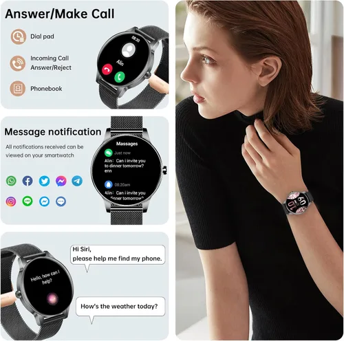 Vista 2 de Relojes inteligentes para hombres y mujeres (respuesta/hacer llamadas), pantalla HD de 1.27 pulgadas con monitor de frecuencia cardíaca/sueño, más