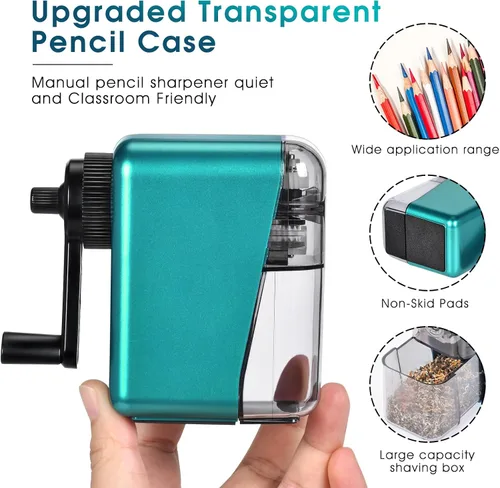 Vista 4 de Sacapuntas manual de manivela para niños, con placa en espiral más fuerte y función de parada automática, sacapuntas de carbón para niños, adultos