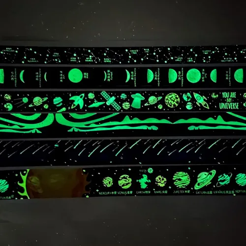 Vista 3 de YUBBAEX Juego de cinta adhesiva luminosa de galaxia Washi que brilla en la oscuridad, decoración para artes, manualidades, suministros de diario