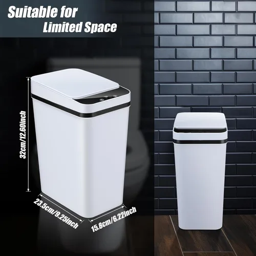 Vista 2 de Maxcheck 3 cubos de basura automáticos para baño con tapa, 3 galones, sensor de movimiento sin contacto, pequeño, delgado, cubo de basura