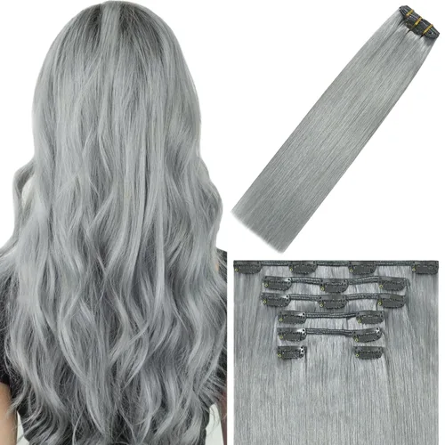 Vista 46 de WindTouch - Extensiones de cabello humano liso con pinzas, color negro azabache, 2.47 onzas, N.° 1, 12 pulgadas, 7