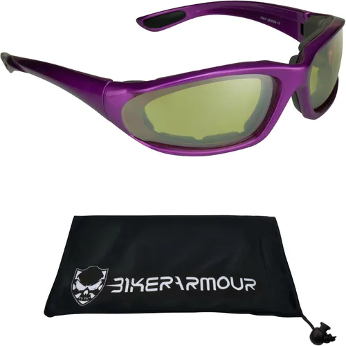 Vista 16 de Bikershades Gafas de montar en motocicleta con montura morada, pequeñas para mujeres y niñas 2 pares transparentes
