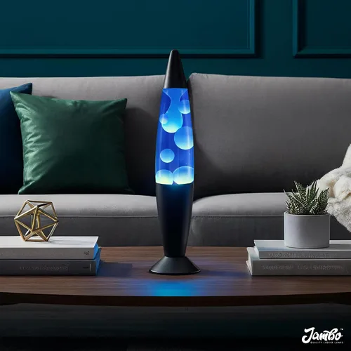 Vista 2 de JAMBO Hermosa lámpara de 16 pulgadas, azul con cera blanca/azul, lámpara líquida relajante para sala de estar, oficina, dormitorio, adultos