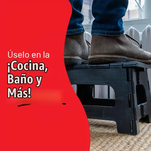 Vista 6 de Kikkerland Rhino Taburete Escalón Plegable – Soporta Adultos hasta 300 Libras, Ideal para Cocina y Baño – Taburete Escalón Colapsible, Portátil