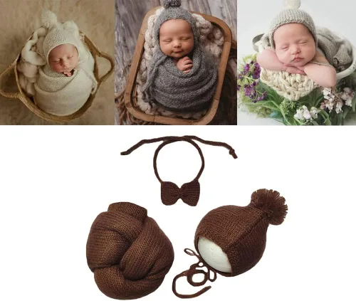 Vista 2 de Manta elástica para fotografía de recién nacido, manta de ganchillo para fotos de bebé, accesorios de punto para sesión de fotos para niños y niñas