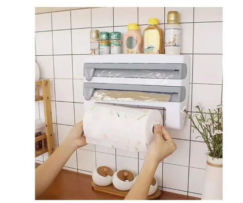 Vista 2 de Dispensador Rollo Papel Cocina 4en1 Cortador Aluminio Papel.