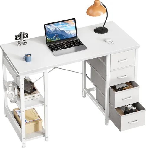 Vista 10 de Casaottima Escritorio pequeño de 40 pulgadas para computadora con 4 cajones de tela, moderno escritorio de PC para espacios pequeños, escritorio