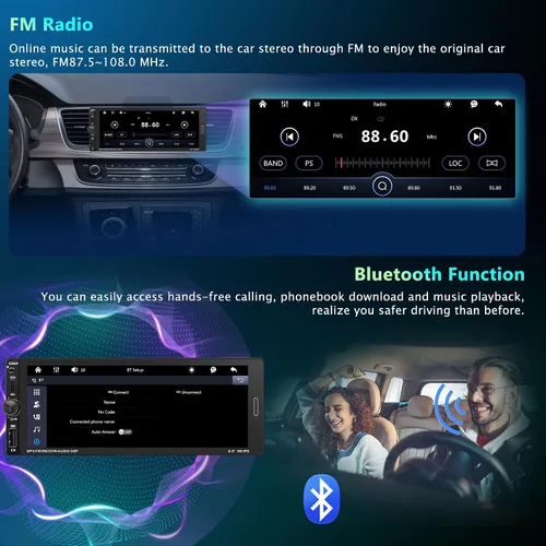 Vista 3 de Radio con pantalla táctil DIN simple de 6,9 pulgadas con Apple CarPlay
