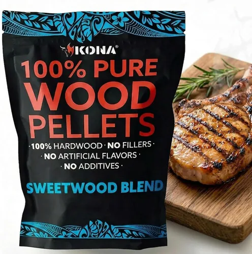 Vista 9 de Kona Sweetwood Blend - Gránulos ahumadores diseñados para parrilla Ninja Woodfire al aire libre, bolsa resellable de 2 libras