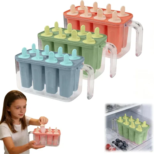 Vista 14 de Bandeja de molde para hacer paletas de hielo de 8 cavidades, moldes reutilizables para paletas de hielo, contenedor reutilizable de fácil liberación