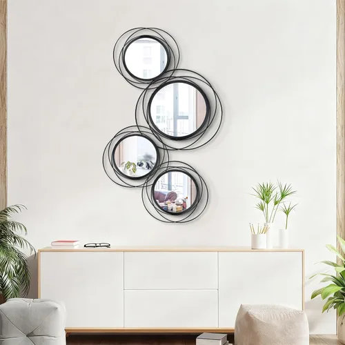 Vista 2 de Juego de 3 espejos redondos Sunburst para decoración de pared Negro