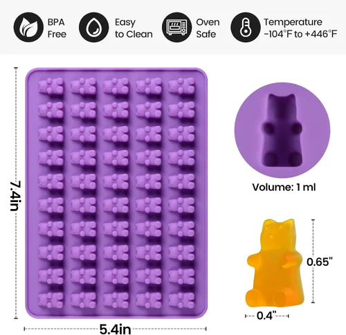 Vista 2 de Moldes de Gomitas de Oso de Silicona para Dulces – Moldes de Gomitas de Chocolate de Tamaño Mini con 2 Goteros de Silicona Antiadherente de Grado