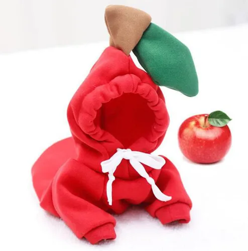 Vista 4 de XIAOYU Ropa de Apple para mascotas, sudadera con capucha de frutas para perro de Navidad, suéter de vellón para Halloween, fiesta de cosplay