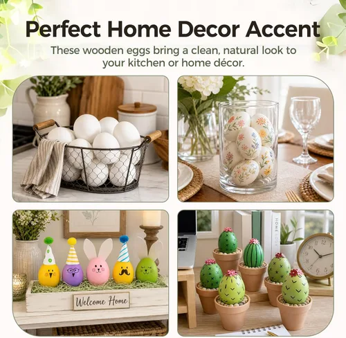 Vista 7 de SallyFashion Huevos falsos de madera para cajas de anidación, 9 huevos de Pascua blancos para manualidades, accesorios de cocina para niños pequeños