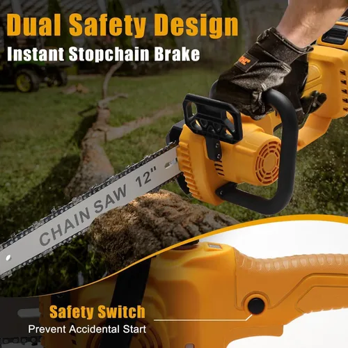 Vista 6 de Motosierra inalámbrica para batería Dewalt de 20 V, motosierra eléctrica sin escobillas de 12 pulgadas/10 pulgadas con engrasador automático
