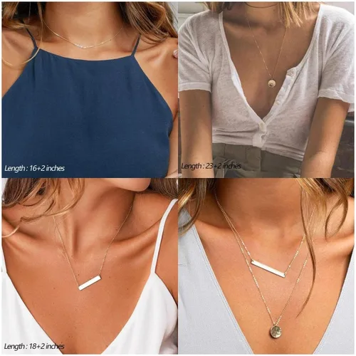 Vista 4 de ASCOMY Collares en capas para mujer, delicado collar de oro de 14 quilates chapado en oro de espiga para mujer, collar de cruz de perlas, clip