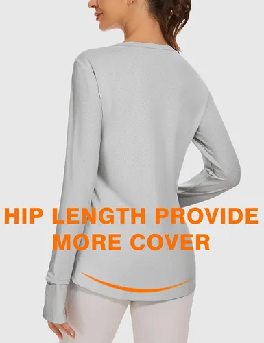 Vista 5 de Blingfit Camisas de entrenamiento para mujer, camisetas atléticas de manga larga UPF 50+, camisetas de protección solar con agujero para el pulgar