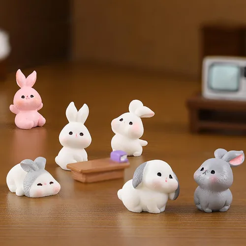 Vista 7 de Exasinine 24 mini figuras de conejito de resina, mini animales, jardín de hadas, adornos de paisaje de musgo en miniatura para decoración del hogar