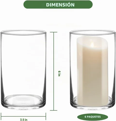 Vista 2 de Jarrón cilíndrico de vidrio de 6 pulgadas de alto para centros de mesa