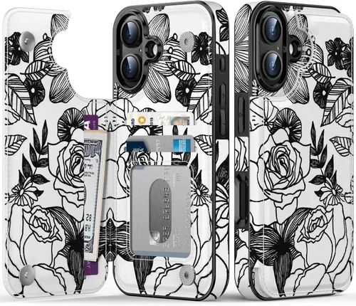 Vista 63 de FUNMIKO Funda tipo cartera para iPhone 15 con tarjetero + clip para efectivo, bloqueo RFID, protección contra caídas de grado militar y obras