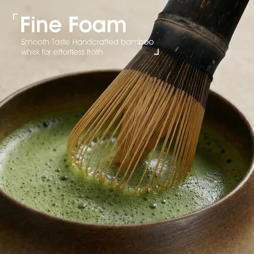 Vista 6 de Juego de batidor de matcha, kit de 5 piezas con cuenco de cerámica matcha, batidor de bambú, cuchara, juego completo de té Matcha perfecto