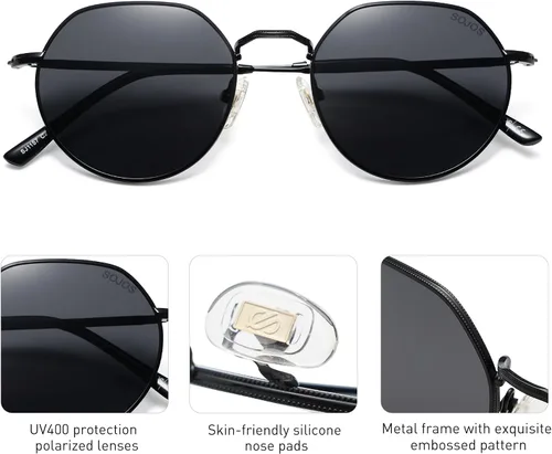 Vista 21 de SOJOS Gafas de sol polarizadas redondas de polígono para mujeres y hombres, retro, clásicas, vintage, Panto octogonales, SJ1157