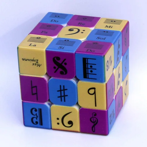 Vista 7 de Speed Cube - Rompecabezas de 3 x 3 x 3 pulgadas, diseño de notas musicales, rompecabezas de IQ Games, efecto de alivio, regalo para amantes